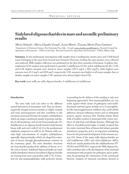 Sialylated Oligosaccharides in Mare and Ass Milk