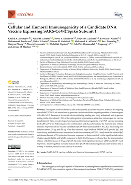 Cellular and Humoral Immunogenicity of a Candidate DNA Vaccine Expressing SARS-Cov-2 Spike Subunit 1