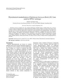 Phytochemical Standardization of Diploknema Butyracea (Roxb.) H.J. Lam