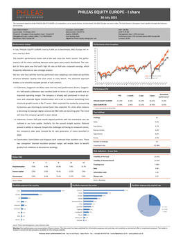 PHILEAS EQUITY EUROPE - I Share 30 July 2021