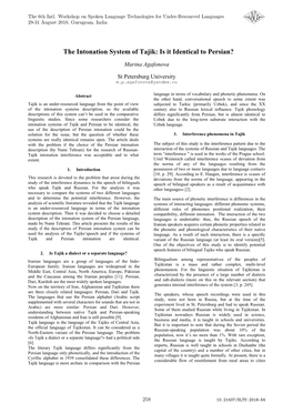 The Intonation System of Tajik: Is It Identical to Persian?