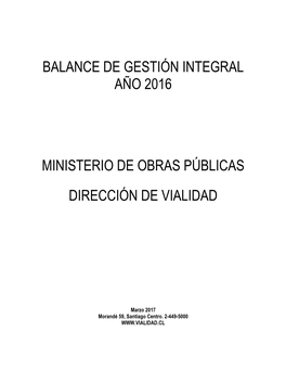 Balance De Gestión Integral Año 2016 Ministerio De Obras Públicas