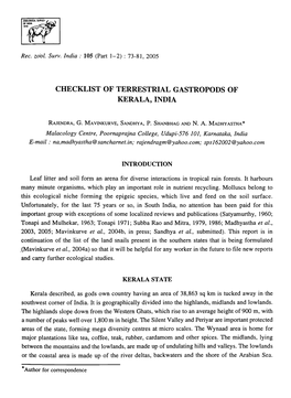 Checklist of Terrestrial Gastropods of Kerala, India