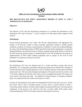 Pre Belg/Sugum 2015 Joint Assessment Report in Zone 1,3 and 5 Woredas of Afar Region