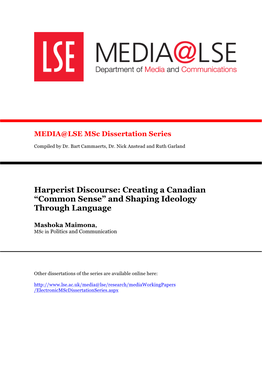 Harperist Discourse: Creating a Canadian “Common Sense” and Shaping Ideology Through Language