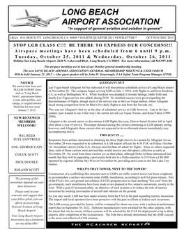 LONG BEACH AIRPORT ASSOCIATION “In Support of General Aviation and Aviation in General”