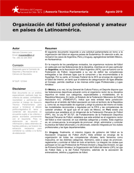Organización Del Fútbol Profesional Y Amateur En Países De Latinoamérica