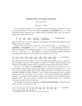 Amicable Pairs and Aliquot Sequences Steven Finch