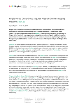 Media Release Ringier Africa Deals Group | Dealdey