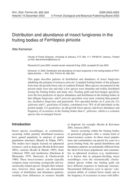 Distribution and Abundance of Insect Fungivores in the Fruiting Bodies of Fomitopsis Pinicola