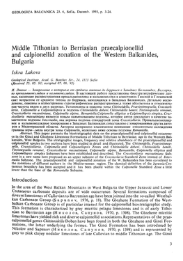 Middle Tithonian to Berriasian Praecalpionellid and Calpionellid Zonation of the Western Balkanides, Bulgaria