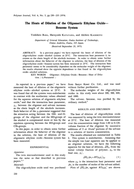 The Heats of Dilution of the Oligomeric Ethylene Oxide- Benzene System