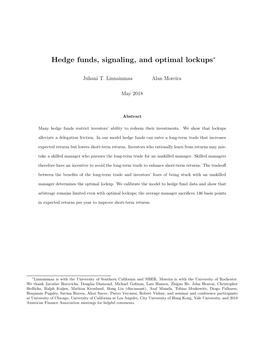 Hedge Funds, Signaling, and Optimal Lockups∗