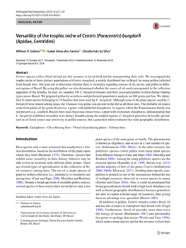 Versatility of the Trophic Niche of Centris (Paracentris) Burgdorfi (Apidae, Centridini)