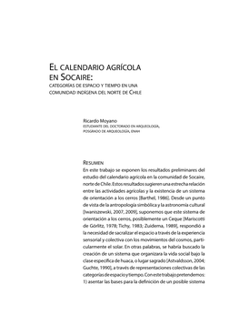 El Calendario Agrícola En Socaire: Categorías De Espacio Y Tiempo En Una Comunidad Indígena Del Norte De Chile