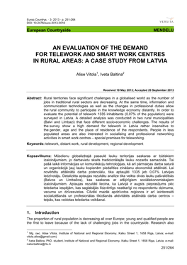 An Evaluation of the Demand for Telework and Smart Work Centres in Rural Areas: a Case Study from Latvia