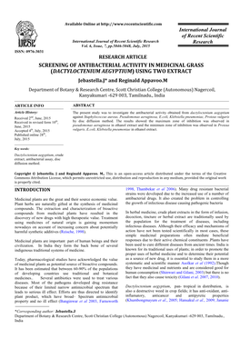 DACTYLOCTENIUM AEGYPTIUM) USING TWO EXTRACT Jebastella.J* and Reginald Appavoo.M