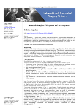 Acute Cholangitis: Diagnosis and Management 2020; 4(2): 601-604 Received: 01-02-2020 Dr