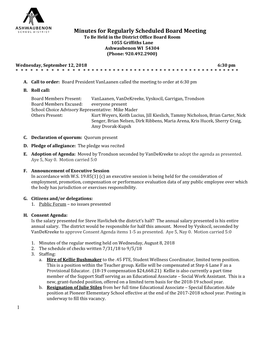 Minutes for Regularly Scheduled Board Meeting to Be Held in the District Office Board Room 1055 Griffiths Lane Ashwaubenon WI 54304 (Phone: 920.492.2900)