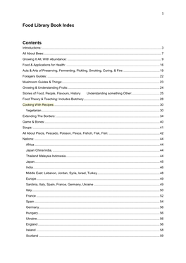 Food Library Book Index Contents