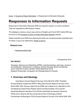 Responses to Information Requests Responses to Information Requests