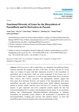 Functional Diversity of Genes for the Biosynthesis of Paeoniflorin and Its Derivatives in Paeonia