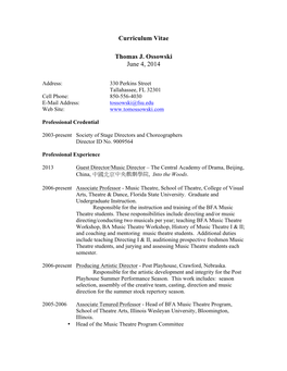 Curriculum Vitae Thomas J. Ossowski June 4, 2014