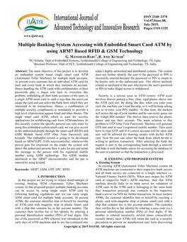 Multiple Banking System Accessing with Embedded Smart Card ATM by Using ARM7 Based RFID & GSM Technology 1 2 G