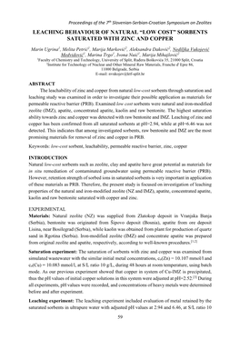 Leaching Behaviour of Natural “Low Cost” Sorbents Saturated with Zinc and Copper