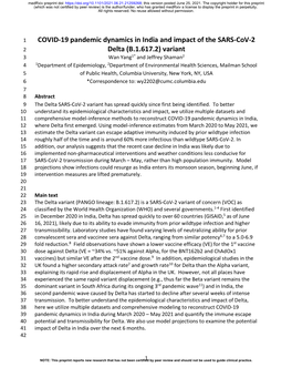 COVID-19 Pandemic Dynamics in India and Impact of the SARS-Cov-2 Delta