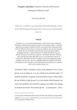 Panagiotis Androulakis, Conspiracy Narrative and Fractured Community in Plutarch's Galb1 University of Crete