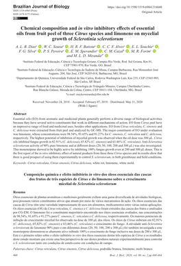 Chemical Composition and in Vitro Inhibitory Effects of Essential Oils from Fruit Peel of Three Citrus Species and Limonene on M