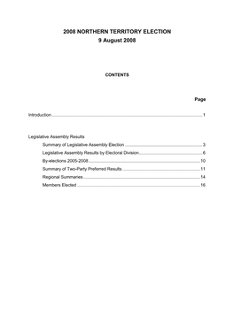 2008 NORTHERN TERRITORY ELECTION 9 August 2008