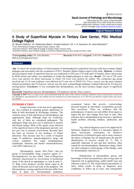 A Study of Superficial Mycosis in Tertiary Care Center, PDU Medical College Rajkot Dr