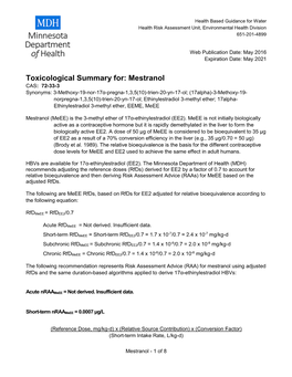 Toxicological Summary for Mestranol (PDF)