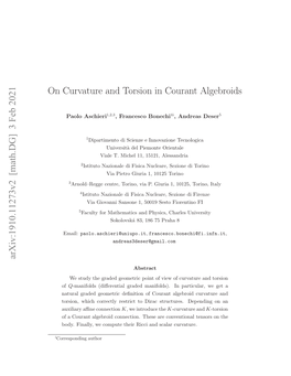 Arxiv:1910.11273V2 [Math.DG] 3 Feb 2021 on Curvature and Torsion In