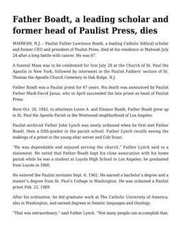 Father Boadt, a Leading Scholar and Former Head of Paulist Press, Dies