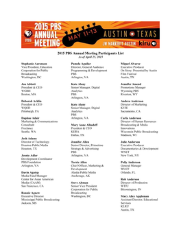 2015 PBS Annual Meeting Participants List As of April 25, 2015