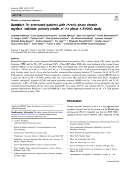 Bosutinib for Pretreated Patients with Chronic Phase Chronic Myeloid Leukemia: Primary Results of the Phase 4 BYOND Study