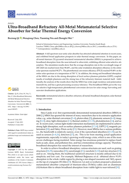 Ultra-Broadband Refractory All-Metal Metamaterial Selective Absorber for Solar Thermal Energy Conversion