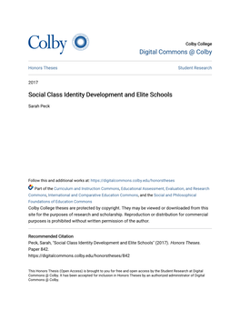 Social Class Identity Development and Elite Schools