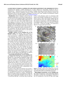 A CLOSE VIEW of CHANG'e-4 LANDING SITE and SCIENCE QUESTIONS to BE ANSWERED by YUTU-2. Zongcheng Ling1, Bradley L. Jolliff2