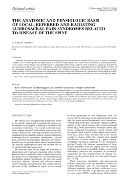 The Anatomic and Physiologic Basis of Local, Referred and Radiating Lumbosacral Pain Syndromes Related to Disease of the Spine