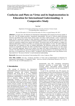 Confucius and Plato on Virtue and Its Implementation in Education for International Understanding: a Comparative Study