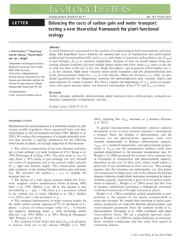 Balancing the Costs of Carbon Gain and Water Transport: Testing a New Theoretical Framework for Plant Functional Ecology