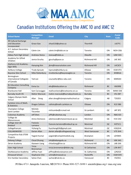 Canadian Institutions Offering the AMC 10 and AMC 12