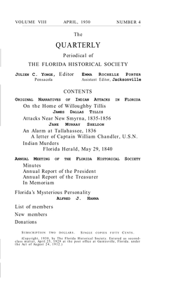 QUARTERLY Periodical of the FLORIDA HISTORICAL SOCIETY