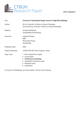 Overview of Sustainable Design Factors in High-Rise Buildings