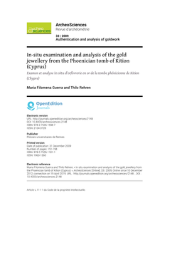 In-Situ Examination and Analysis of the Gold Jewellery from the Phoenician