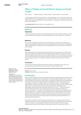 Effect of Media on Facial Plastic Surgery in Saudi Arabia